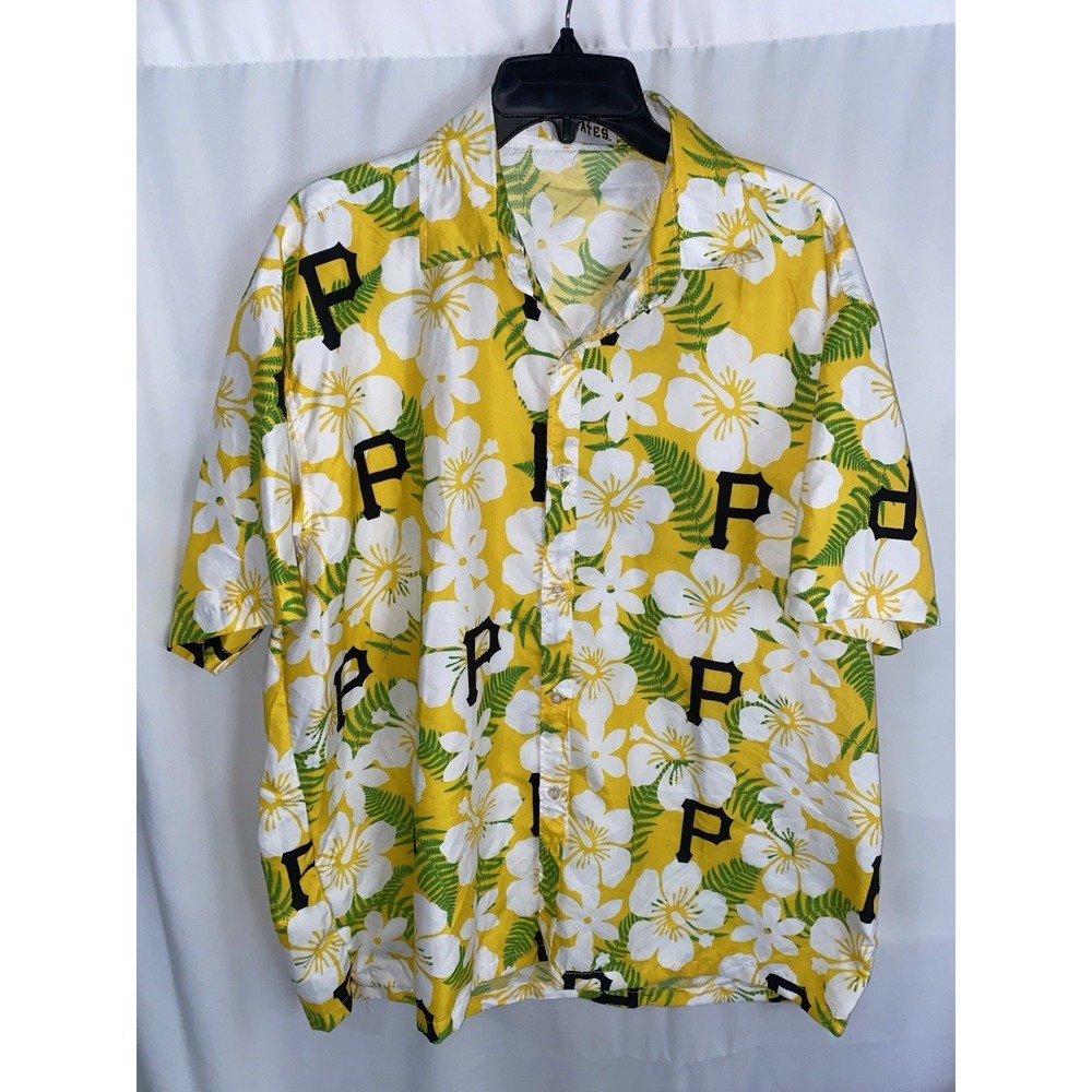 Pittsburgh‎ Pirates Hawaiian Shirt SGA Size XL Yellow White Hibiscus
